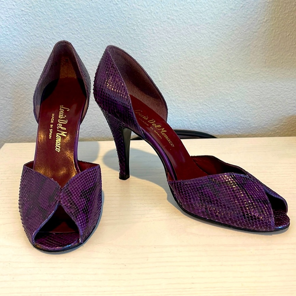 Vintage Louis Del Monaco Snakeskin D'Orsay pin up heels shoes | Size 6.5 | EUC